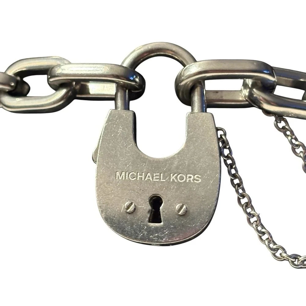 Michael Kors Bracelet Chain Link With Padlock And Safety Chain Silver Tone Metal - Picture 3 of 16